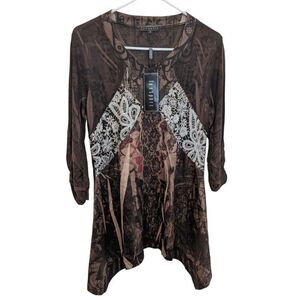 Funsport Top Long Sleeve Sheer Lightweight Artsy Fairy Handkerchief Hem Medium